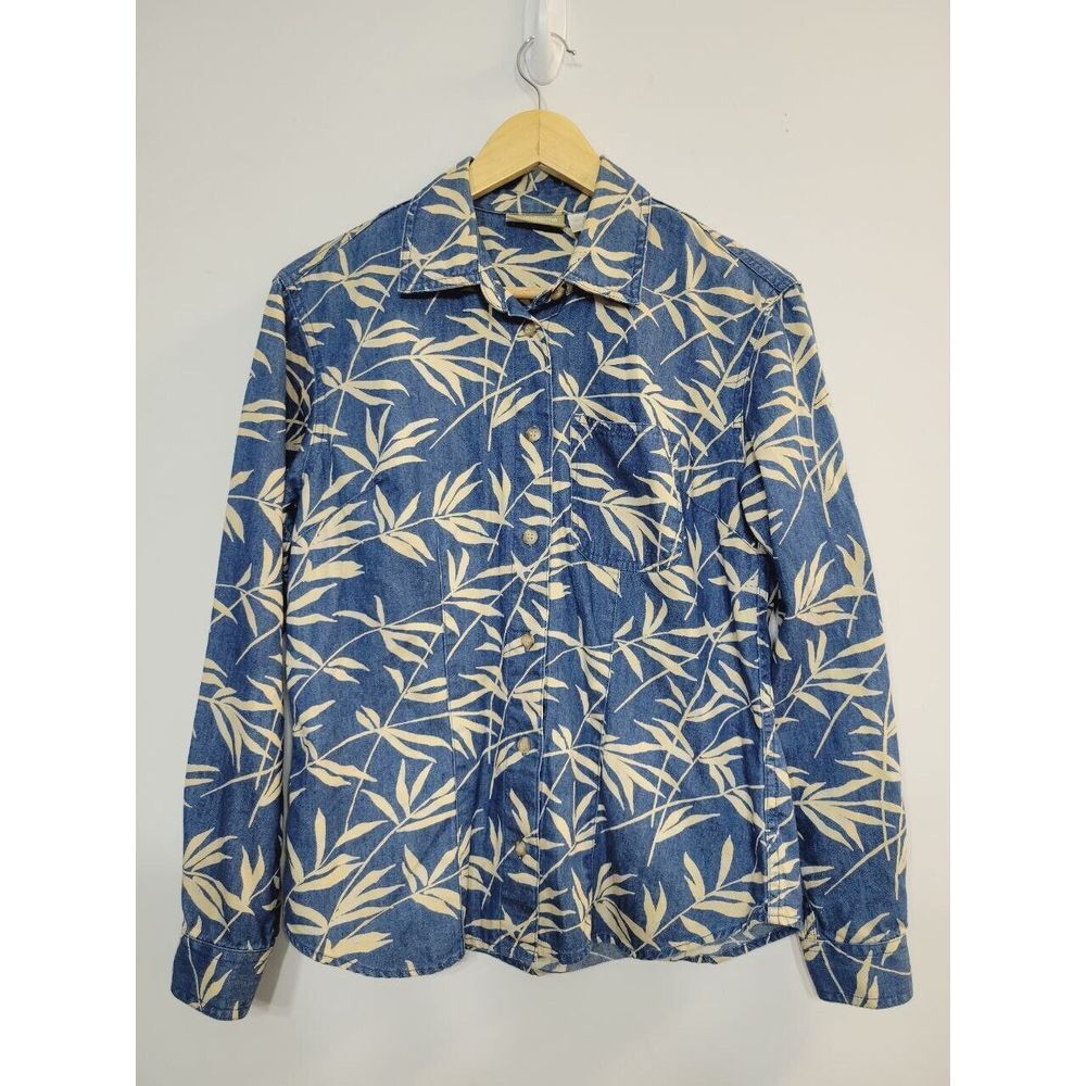 Liz Claiborne Women's Button-up Collar Size 4 Small Denim & Leaves